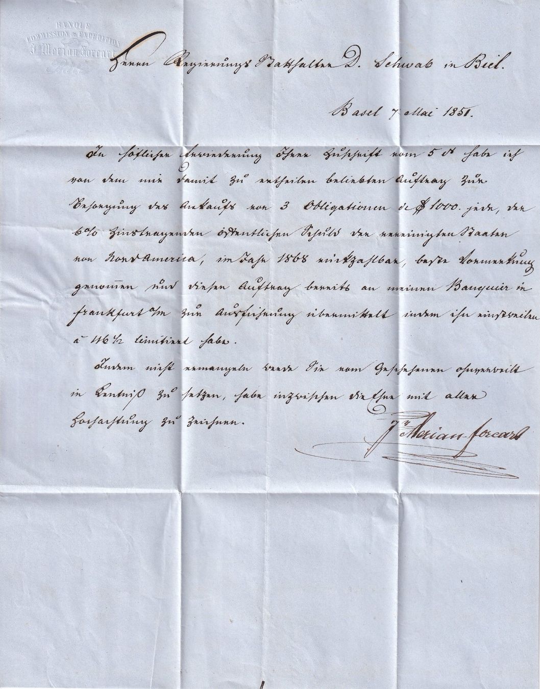 Tutti i francobolli: 1851 Faltbrief BASEL - BIEL – Usato da Endingen venduto da haifu 2