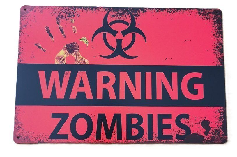 Schilder: WARNING ZOMBIES - Blechschild  (neu/OVP) – Neu und originalverpackt aus Wilen b. Wollerau von morethanmusic