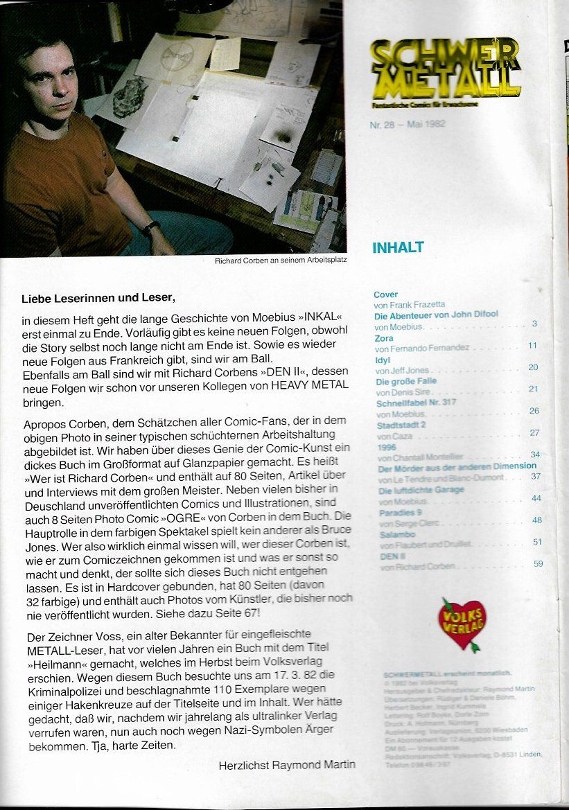 Fumetti: Schwermetall Comic Magazin Nr. 28 1982 - Moebius, R.Corben – Usato da Winterthur venduto da Wolfensberg 2