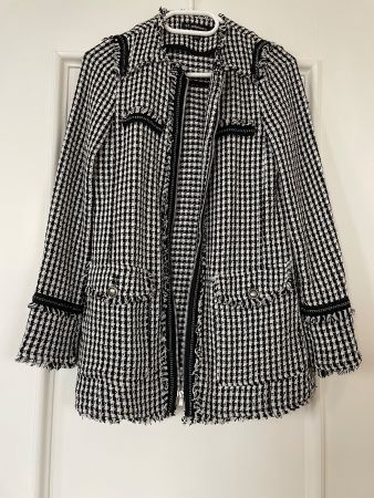Zara Mantel / Coat in Schwarz Weiss karriert Tweed XS