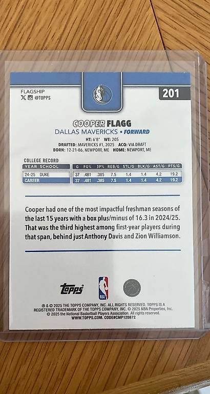Topps Cartes à collectionner: Cooper Flagg Topps Rookie Card – D'occasion à Boningen par chregu90 1