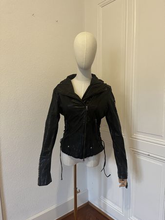 True Religion Leather Jacket, Black, Embellished, Size M