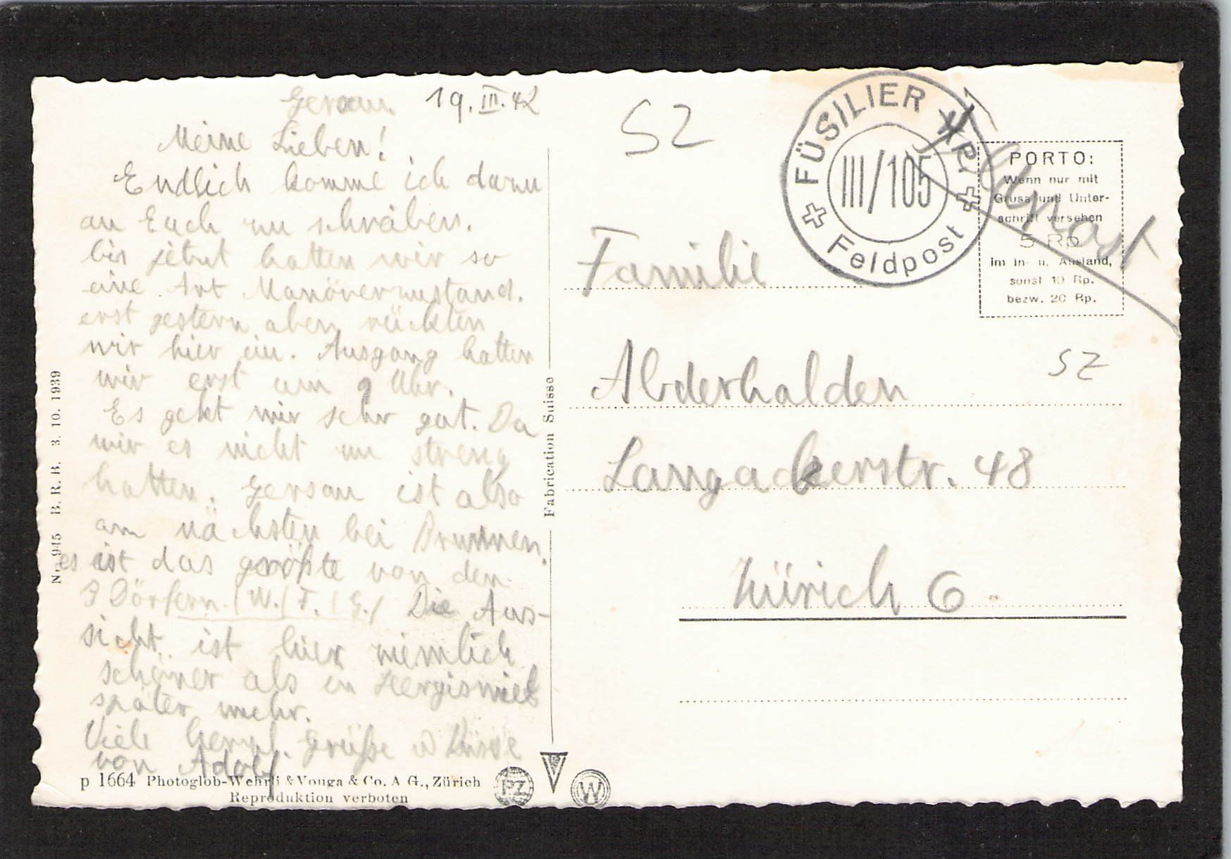 Cartoline postali: Gersau SZ , gel. 1942 – Usato da Reichenburg venduto da Pipo-67 1