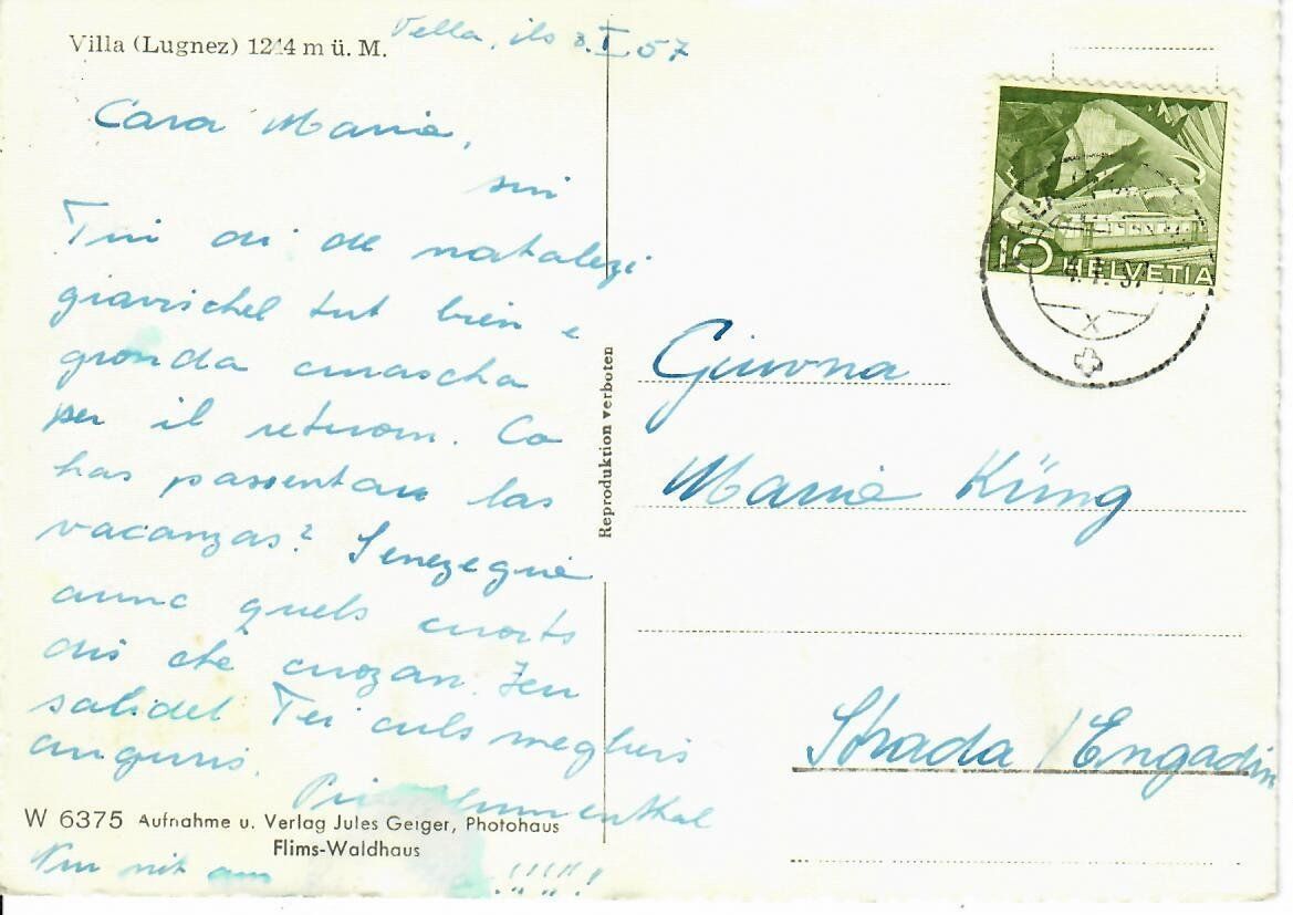 Ansichtskarten: Villa - Lugnez  1957 – Gebraucht aus Hochdorf von Ziegel-16 1
