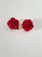 Rote Rosen Ohrclips, Clip Ohrringe, Vintage Retro Stil Rose