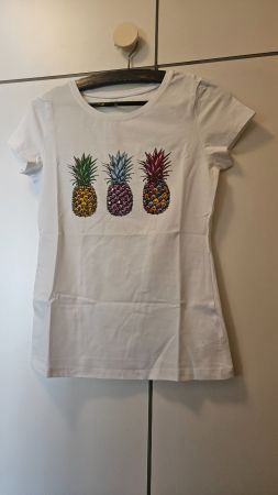 T-shirt bianca ananas tg.M misto cotone