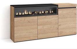 Sideboard Kommode Highboard mit Elektrokamin Eiche schwarz