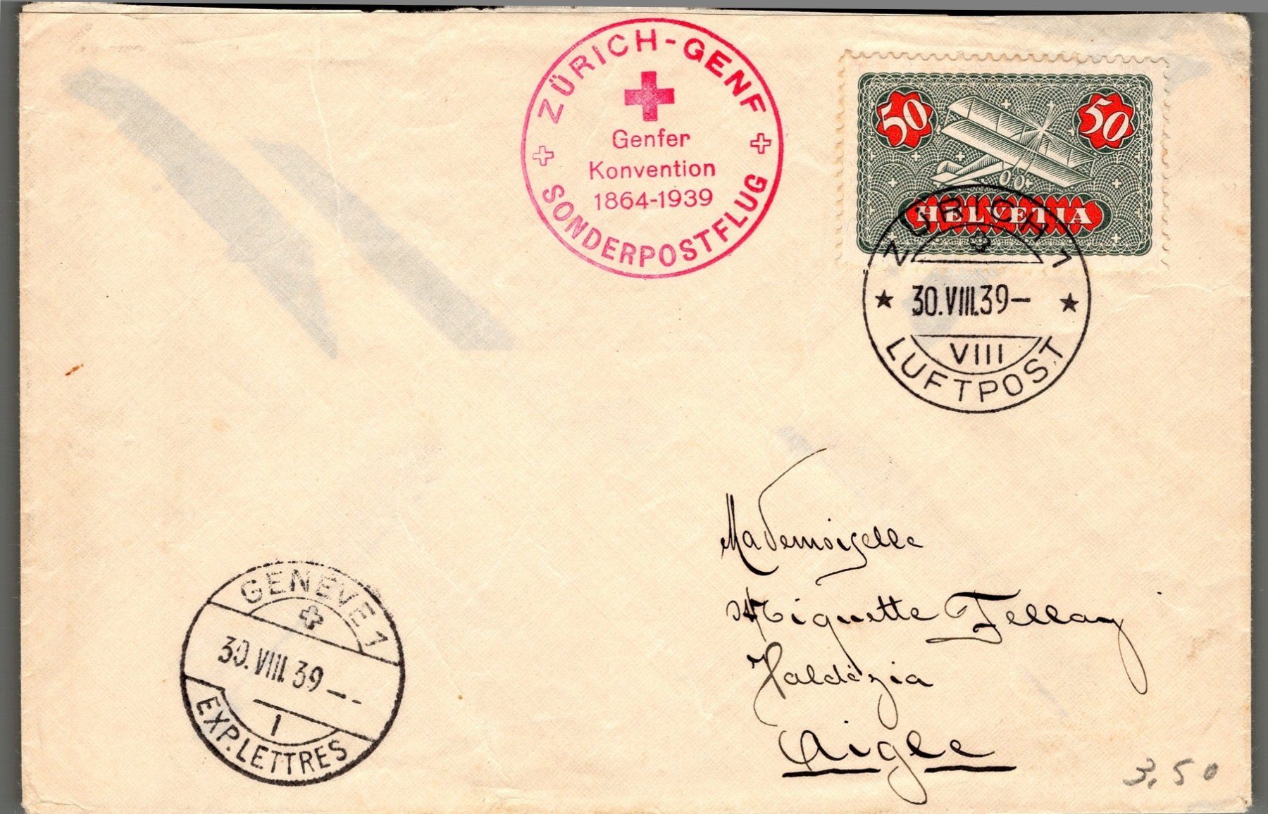 Tous les timbres: CH - Flugpost - Sonderflug - SF 39.6b – D'occasion à Rombach par VENTIS-Auktionen 1
