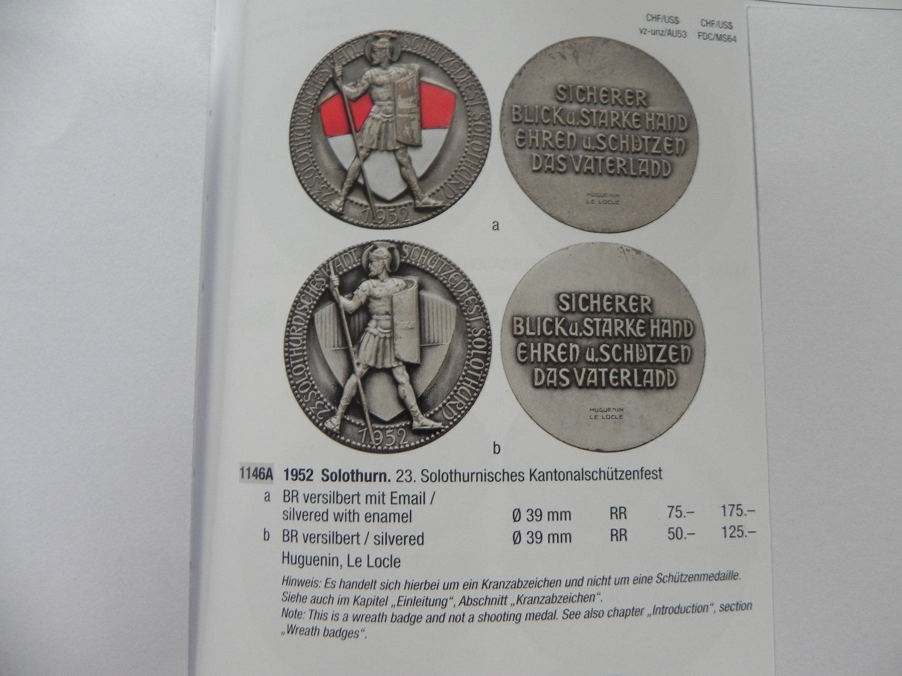 Medaglie: Medaille Solothurn Kant. Schützenfest 52 – Usato da Siebnen venduto da krimsie 4