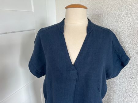 Colora Damen Kleid, Gr. L, 100% Leinen, Dunkelblau, NEU