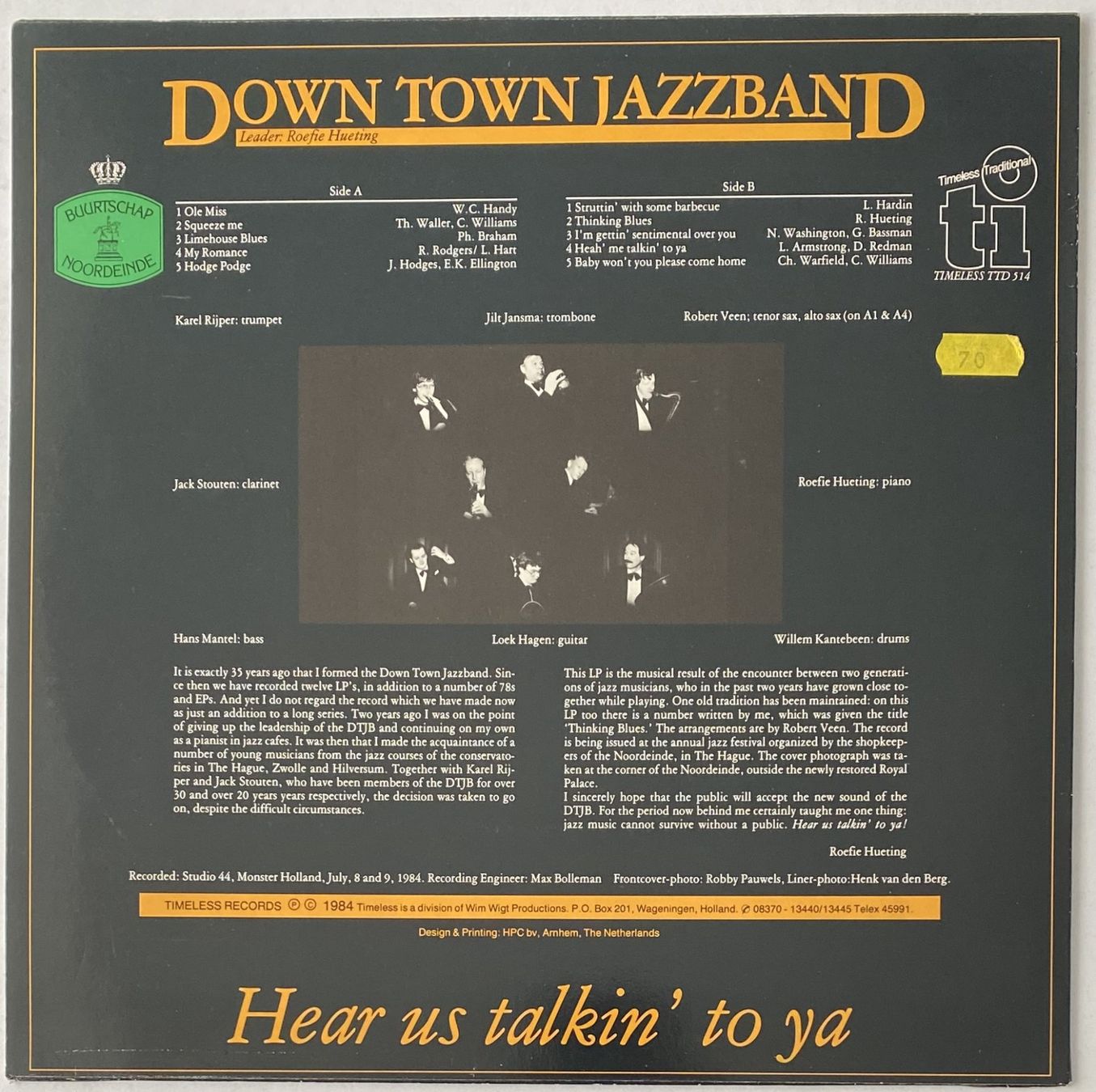 Dischi in vinile: Down Town Jazzband, Hear us talkin' to ya – Usato da Flums venduto da Empe1 1
