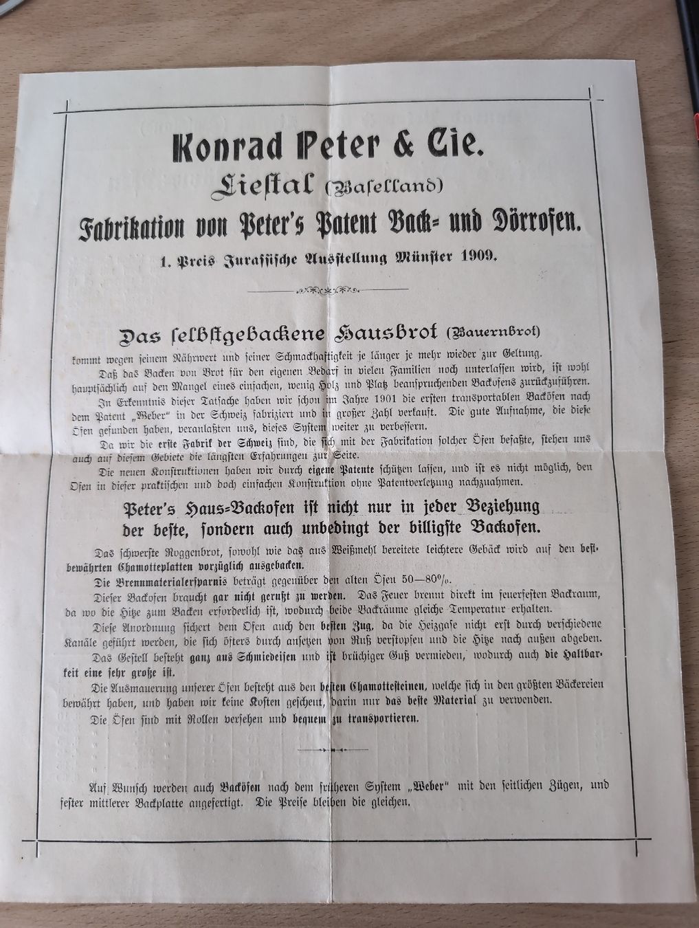 Documenti: Historisches Werbeblatt Konrad Peter Backofen Liesthal – Usato da Aeugst am Albis venduto da Andyw 1