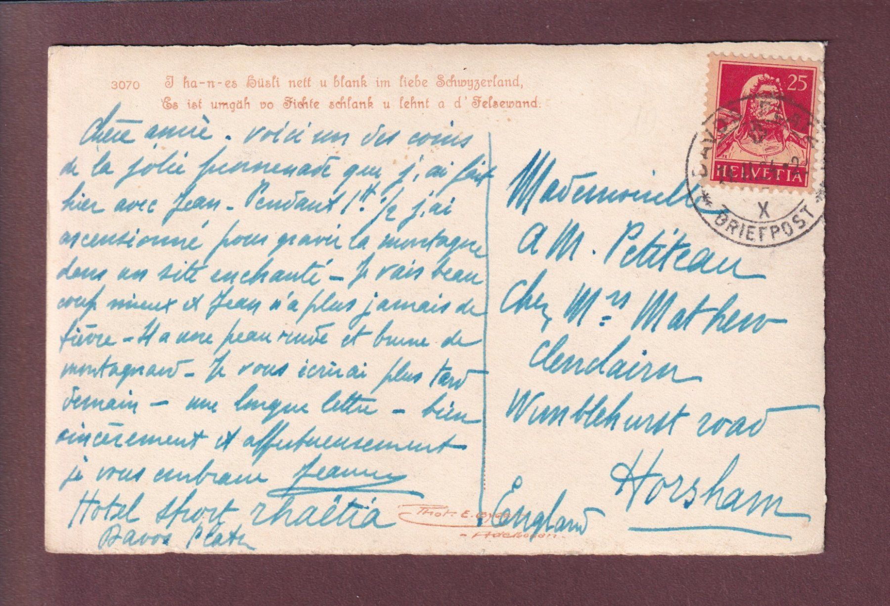 Ansichtskarten: BERGLANDSCHAFT - E. Gyger - 1924 // kleiner Eckbug // – Gebraucht aus Pully von nicecards 1