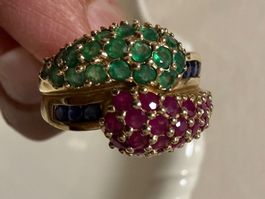 GoldRing 14k mit Rubin/Smaragd/Saphire