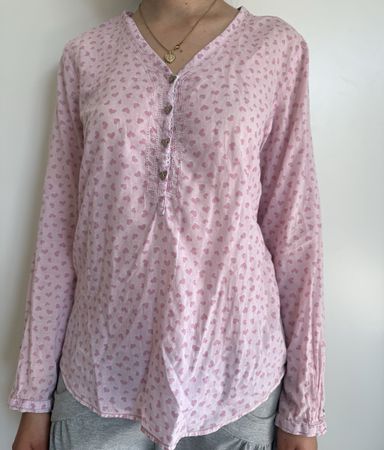 Emily Van Den Bergh Pink Heart Print Blouse 100% Cotton Size