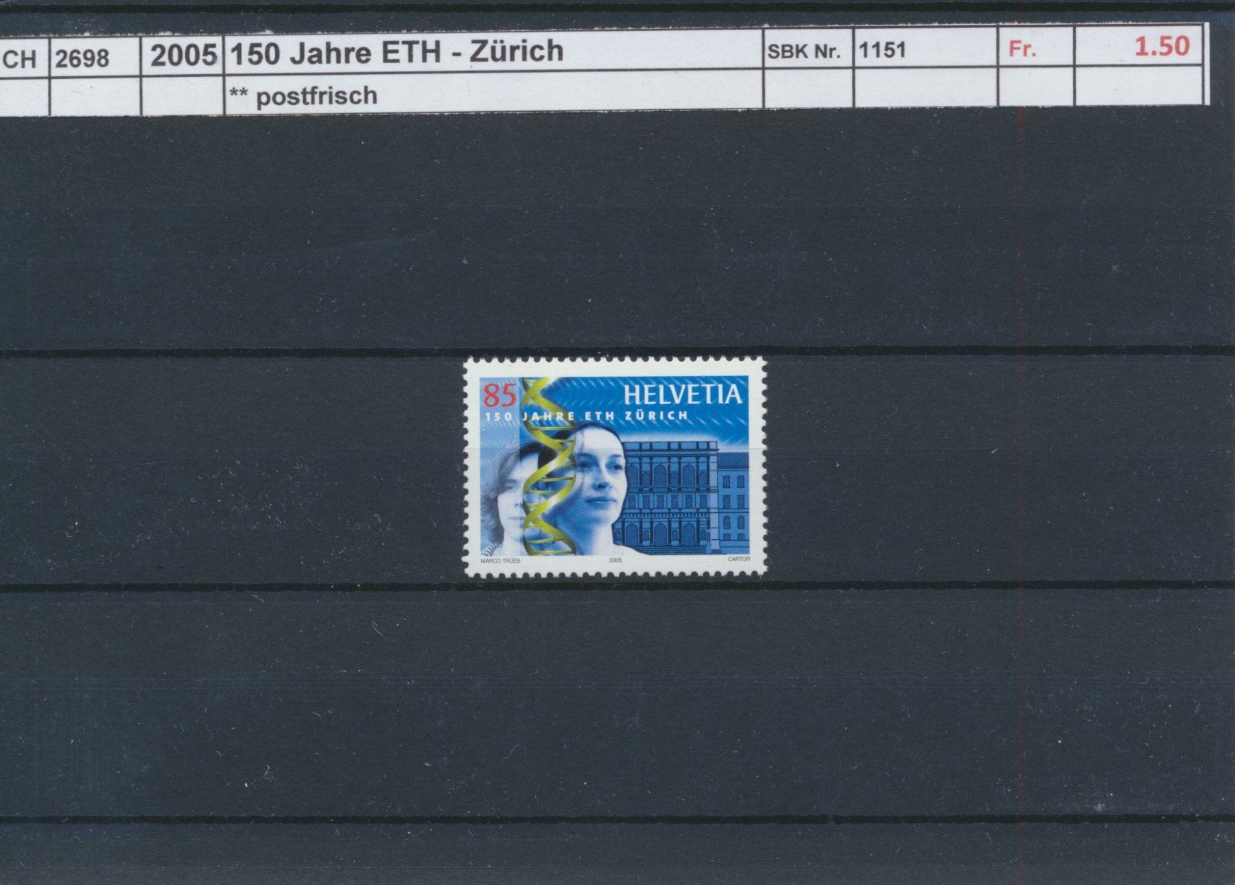 Tutti i francobolli: 2005 "150 Jahre ETH - Zürich", ** postfrisch – Nuovo (secondo la descrizione) da Winterthur venduto da Zupogeru