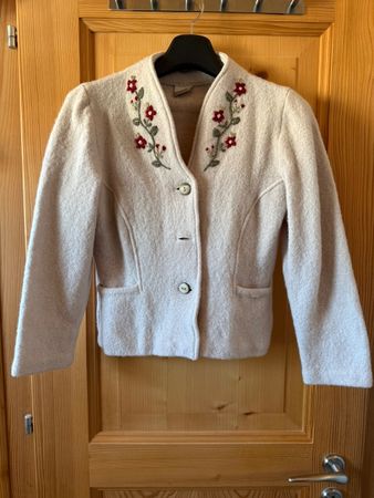 Veste laine feutrée brodée écru