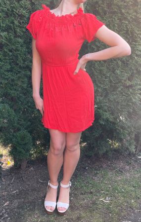 Abito da cocktail rosso -trasparente in spalle-S/M-elegante