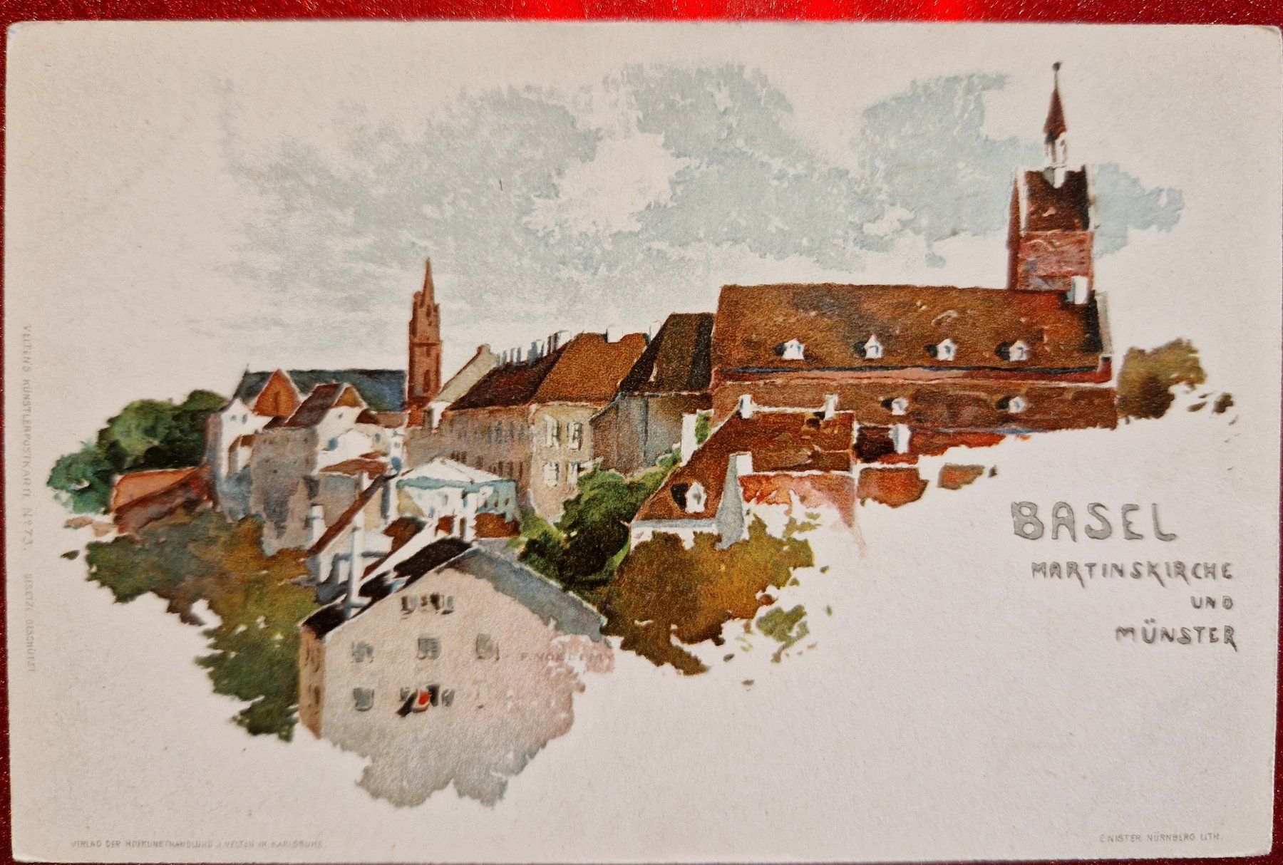Ansichtskarten: TOP: Litho Basel Martinskirche und Münster – Neu (gemäss Beschreibung) aus Melchnau von Fishel