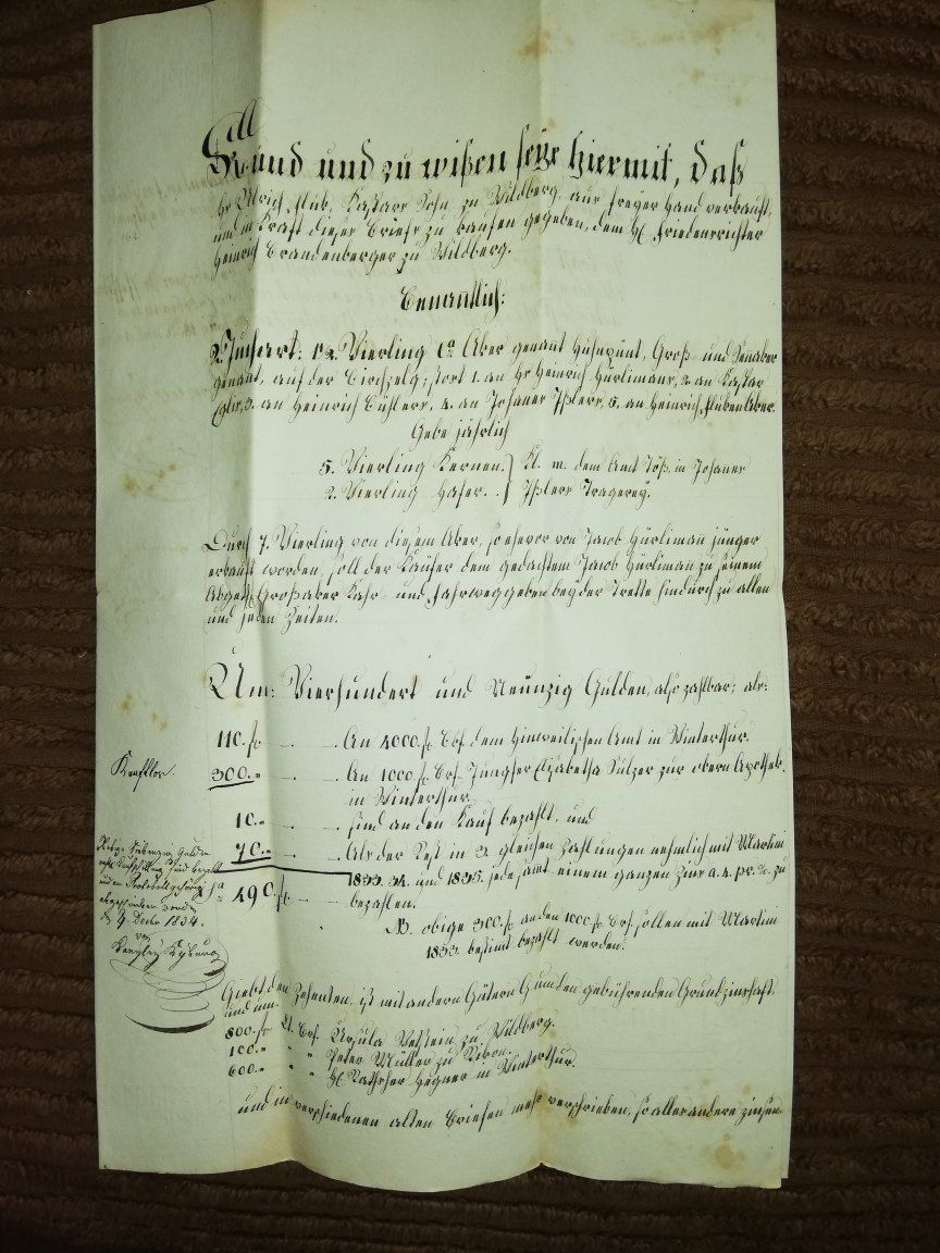 Documenti: Alter Kaufbrief von 1833 – Usato da Grenchen venduto da Schlussliecht 1