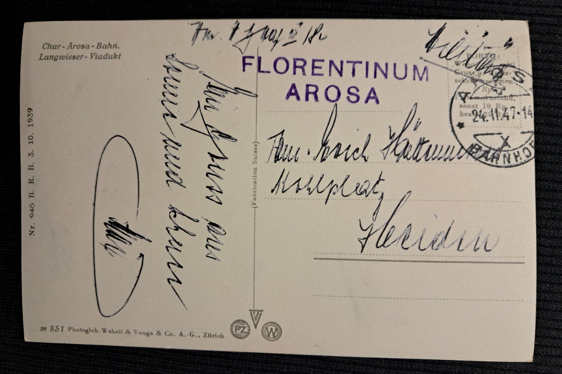Cartoline postali: CHUR - AROSA - BAHN 1947 – Usato da Ponto Valentino venduto da giorgia06 1