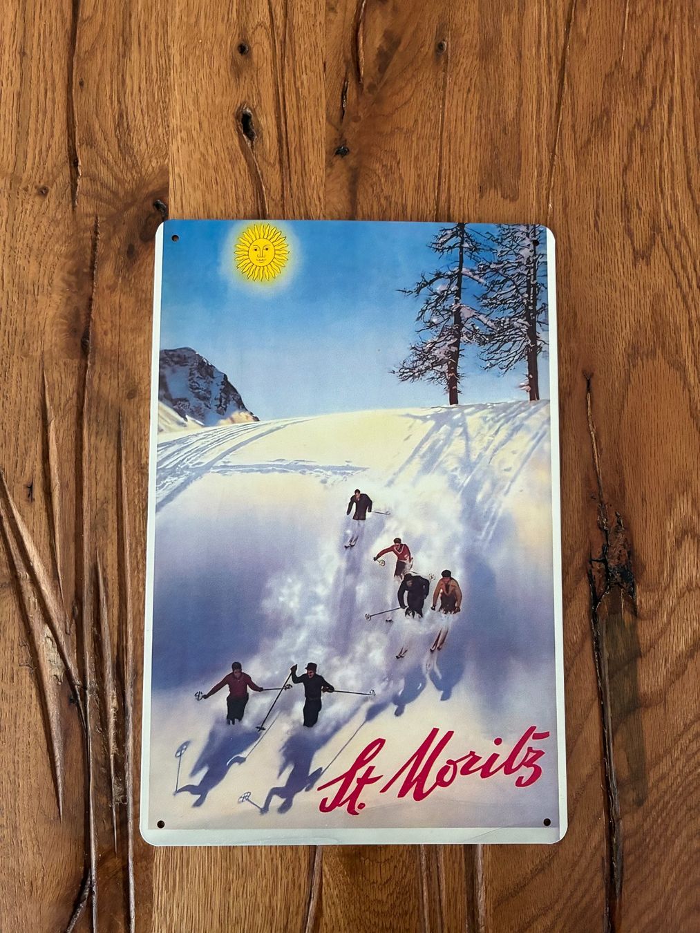 Cartoline postali: St. Moritz - schönes Retro Blechschild - Wintersport - neu!! – Nuovo e nell'imballaggio originale da Bremgarten AG venduto da Eurotiz
