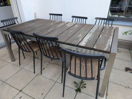 Gartentisch Teakholz inkl. 7 passende Stühle u. Schutzhülle