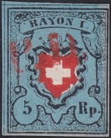 15II.f (grünlichblau) Type 26 A2-U mit seltenem roten P.D.