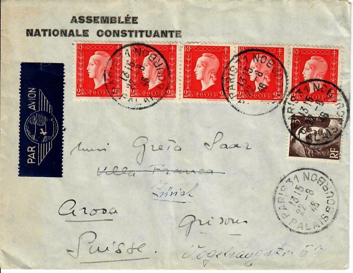 Alle Briefmarken: Brief, Frankreich - Arosa 1948 – Gebraucht aus Hochdorf von Ziegel-16