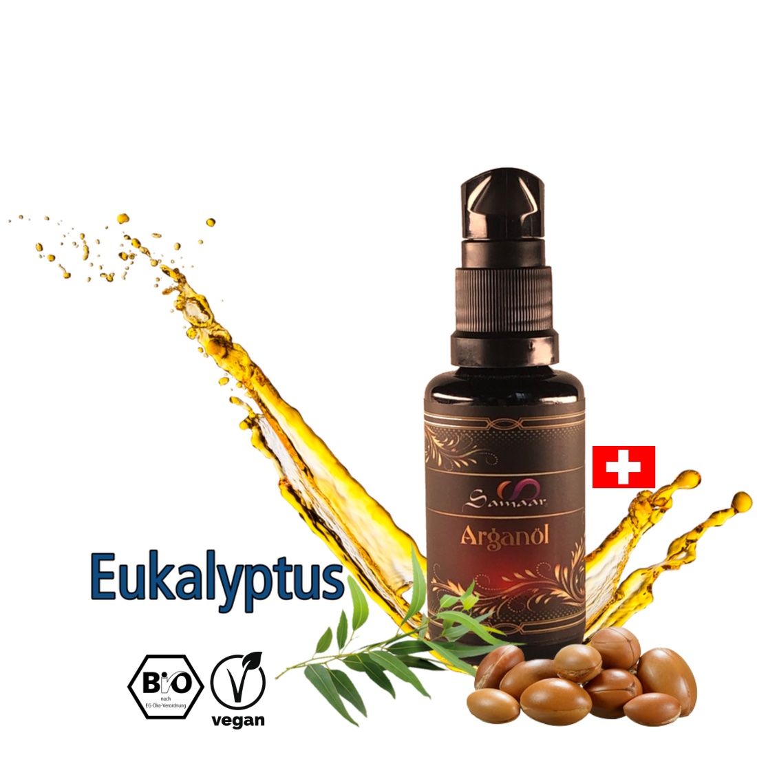 Gesichtspflege: Arganöl mit äth. Öl - Eukalyptus 30ml – Neu und originalverpackt aus Schiers von Heluma