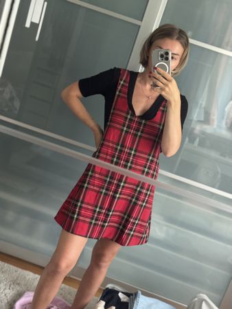 Calliope Red Plaid Mini Dress, XS
