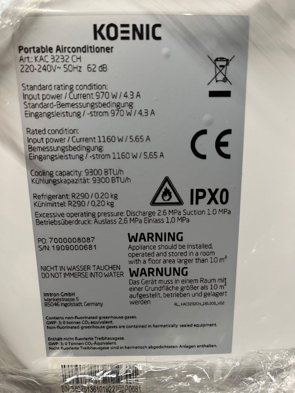 Condizionatori: KOENIC portable air conditioner white excellent condition – Usato da Thalwil venduto da val_q76v 6