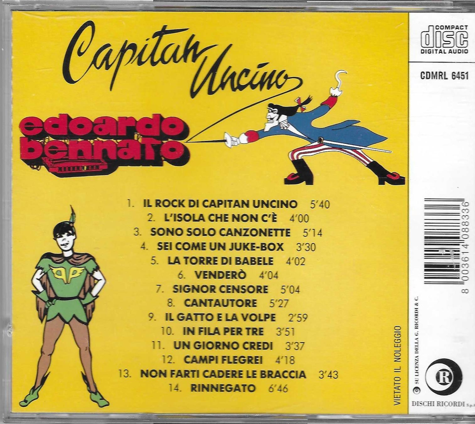 CDs: EDOARDO BENNATO  -  CAPITAN UNCINO – Gebraucht aus Bex von Giorgiob 1