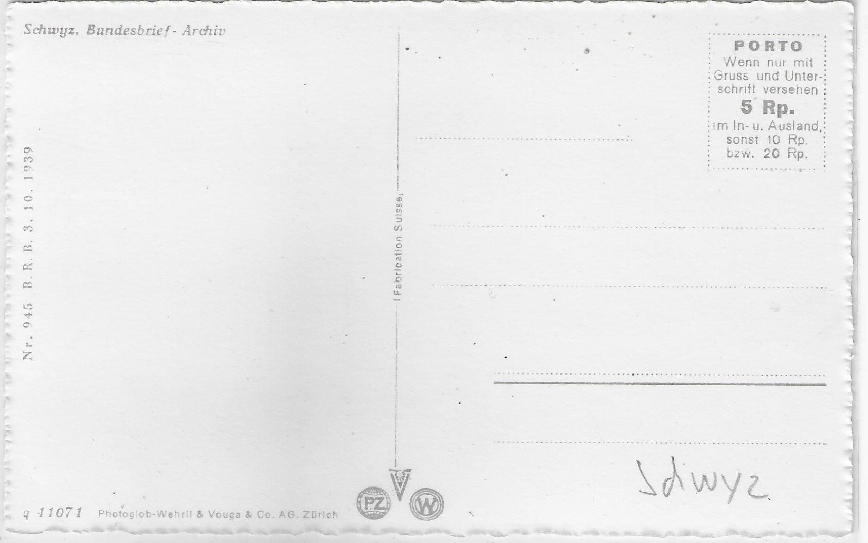 Cartoline postali: Schwyz - Bundesbrief-Archiv – Usato da Ettingen venduto da Kartenplanet 1