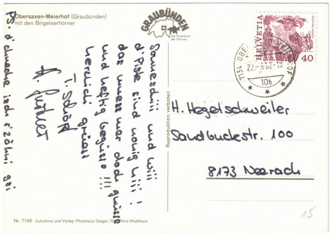 Cartoline postali: Obersaxen - Skilift Meierhof – Usato da Binningen venduto da Mountainrider 1
