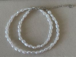 Luxus Elegante Kette Farbe :Silber Kunstperlen