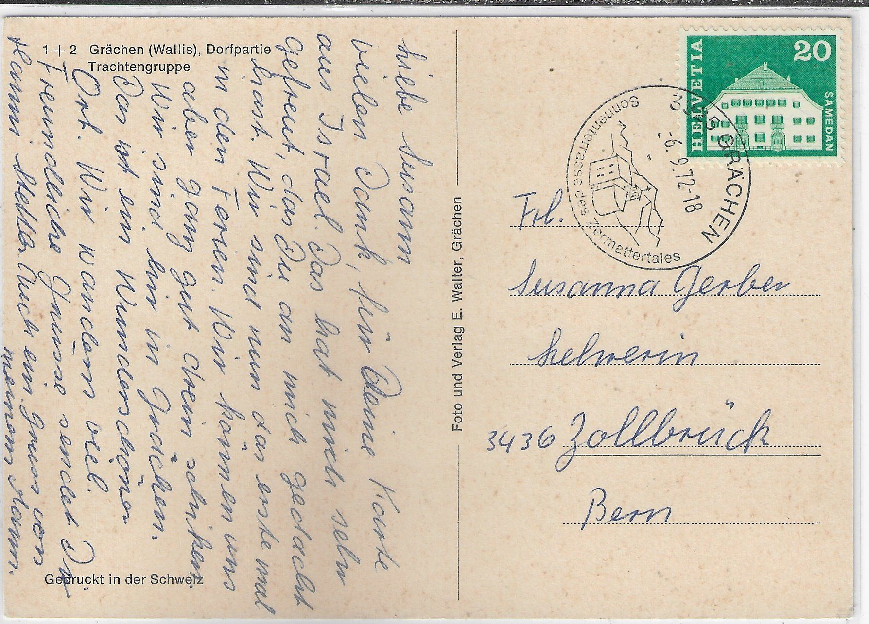 Cartoline postali: Grächen - Dorfpartie, Trachtengruppe – Usato da Ettingen venduto da Kartenplanet 1