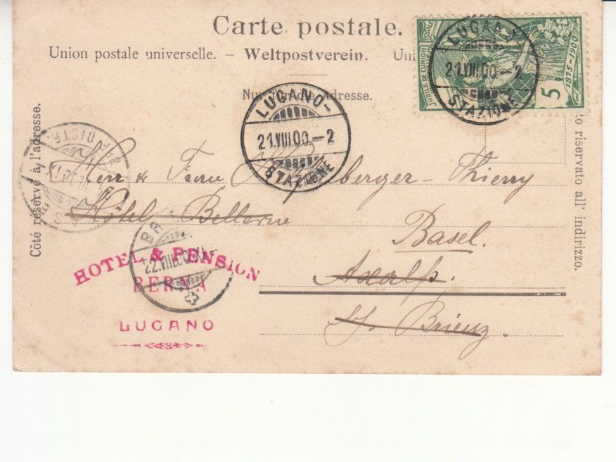 Cartoline postali: Lugano Hotel Berna 1900 – Usato da Bürglen TG venduto da StampGraf 1