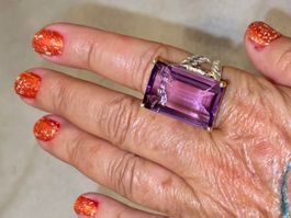Fabulous 40 carats IF Amethyst SS925 & 14k Gold Vermeil Ring