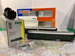 Trix SBB Dampflok C5/6 ESU Sound und 2 Roco Personenwagen
