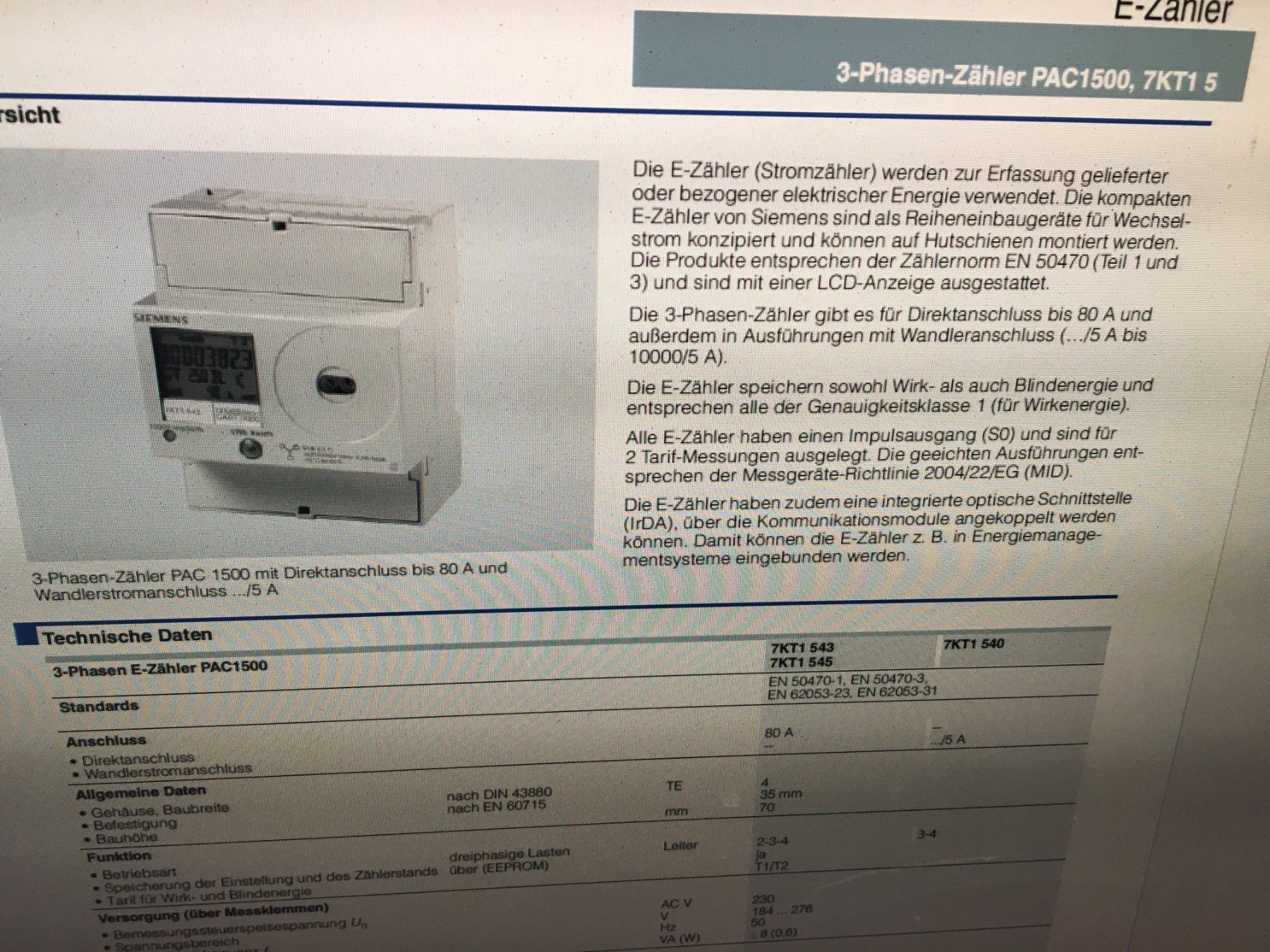 Siemens Misurare: Elektrozähler 7KT1 545 von Siemens – Usato da Binz venduto da Dsc1 7