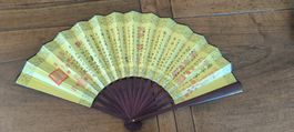 Éventail chinois décoratif bois et papier - Calligraphie Lan