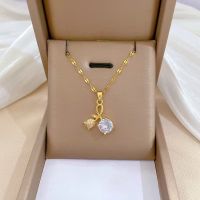 18k vergoldote Kette mit Zirkonia-Anhänger - Neu & Elegant