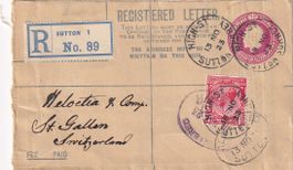 R - Ganzsache Sutton (GB) - St. Gallen 1923
