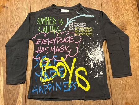 Zara Langarmshirt Grösse 9 / 134 Anthrazit Grafik Druck