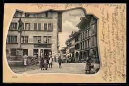 AK Burgdorf, Straßenpartie mit Buchgeschäft E. Langlois & Ci