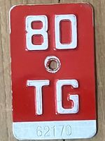 TG 80 - VELONUMMER - FAHRRADSCHILD - PLAQUE DE VELO - TG 80