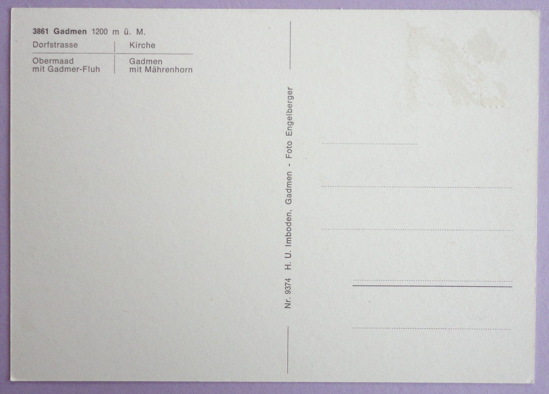 Cartoline postali: Gadmen 1200 m ü.M. – Usato da Fétigny venduto da Billy2miny 1