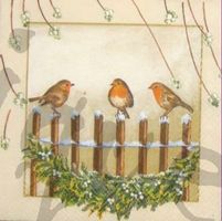 Serviette 3 vögel auf zaun (t129)