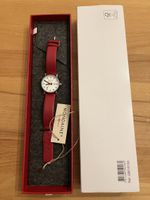 Mondaine Damenuhr mit rotem Lederarmband, neuwertig!